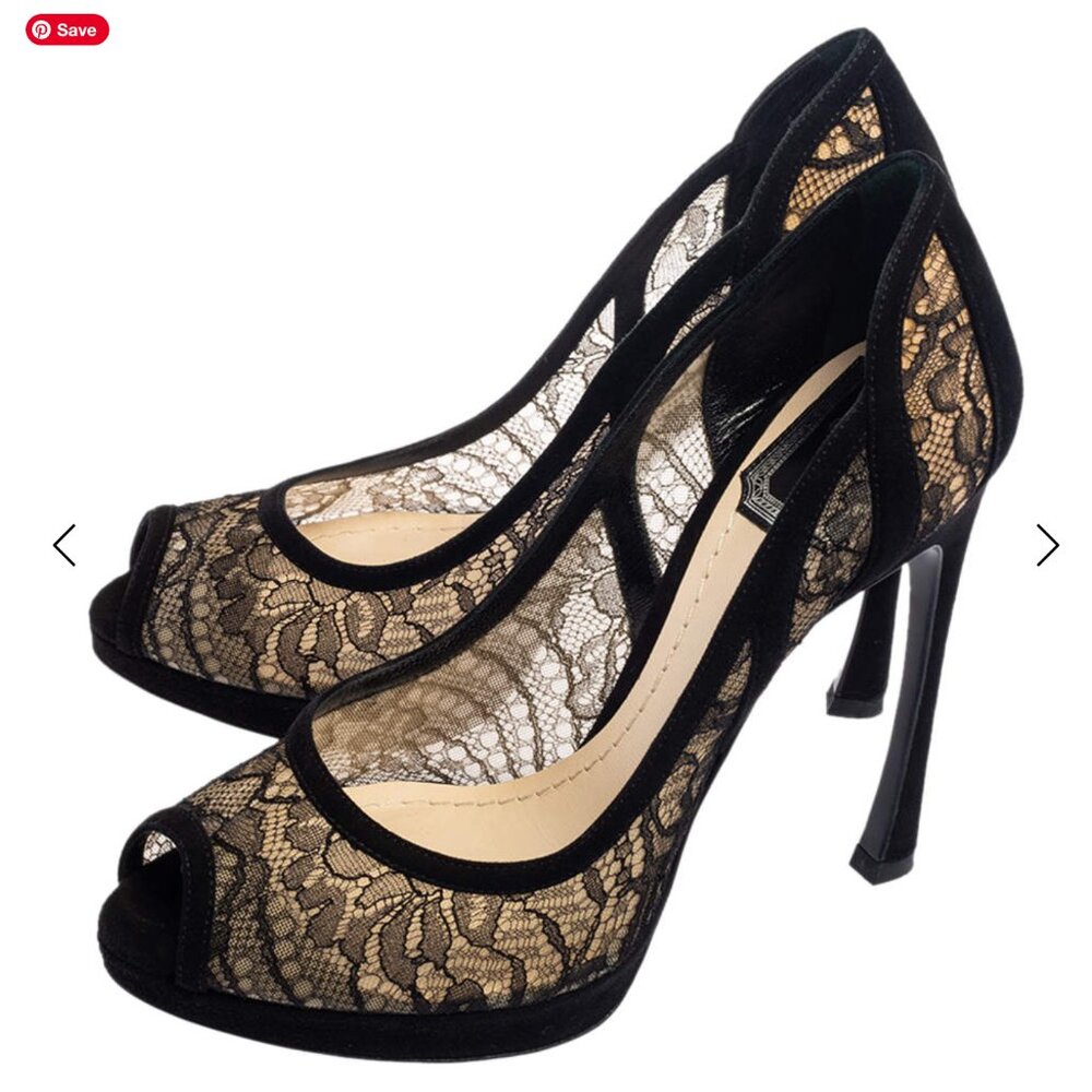 Dior Black Lace Peep-Toe Heels - Picture 5 of 14